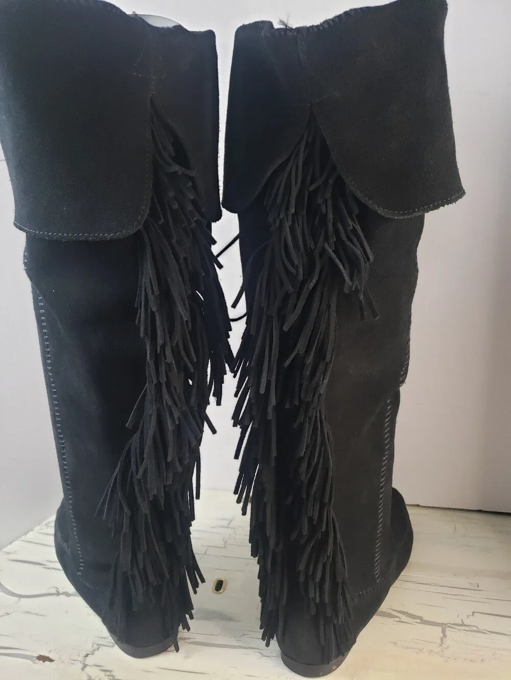 Minnetonka Genuine Suede Leather Over the Knee Boots w/ Fringe - Women's size 10